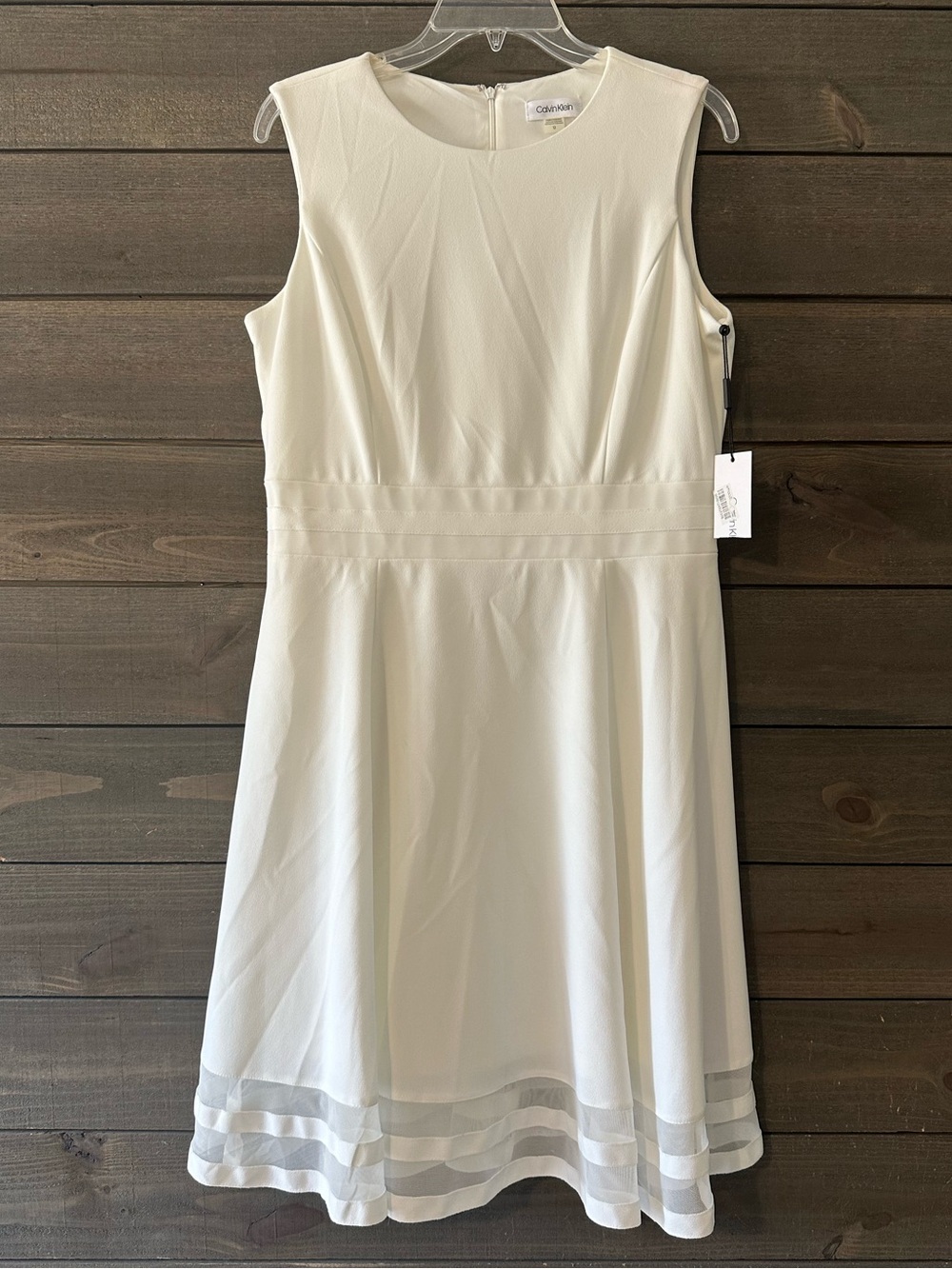 NWT Calvin Klein Women's Cream Sleeveless Fit-and-Flare Dress